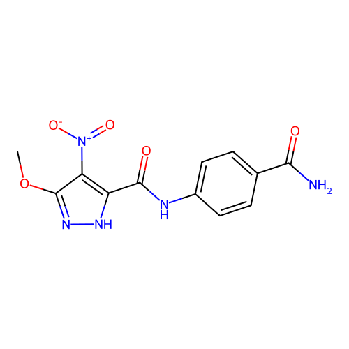 N-(4-carbamoylphenyl)-3-methoxy-4-nitro-1H-pyrazole-5-carboxamide structure