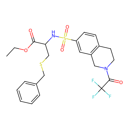 ethyl 3-benzylsulfanyl-2-[[2-(2,2,2-trifluoroacetyl)-3,4-dihydro-1H-isoquinolin-7-yl]sulfonylamino]propanoate structure