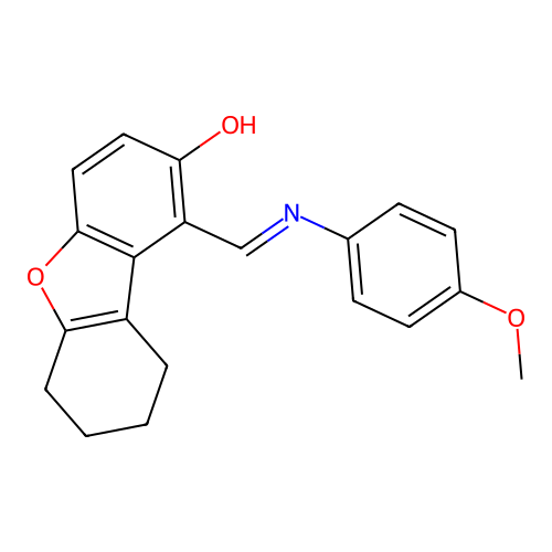 1-{[(4-Methoxyphenyl)imino]methyl}-6,7,8,9-tetrahydrodibenzo[B,D]furan-2-OL structure