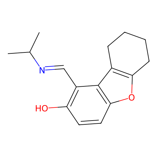 (E)-1-((isopropylimino)methyl)-6,7,8,9-tetrahydrodibenzo[b,d]furan-2-ol structure