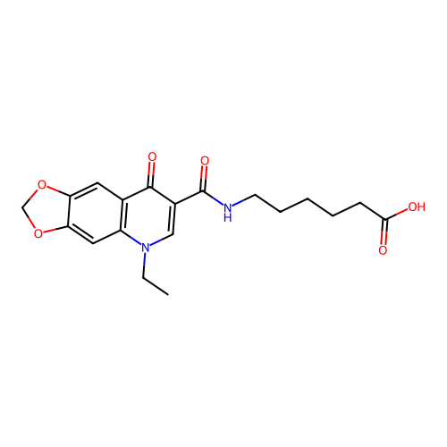 Hexanoic acid, 6-(((5-ethyl-5,8-dihydro-8-oxo-1,3-dioxolo(4,5-g)quinolin-7-yl)carbonyl)amino)- structure