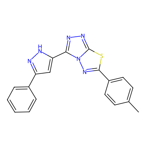 3-(3-phenyl-1H-pyrazol-5-yl)-6-(p-tolyl)-[1,2,4]triazolo[3,4-b][1,3,4]thiadiazole structure