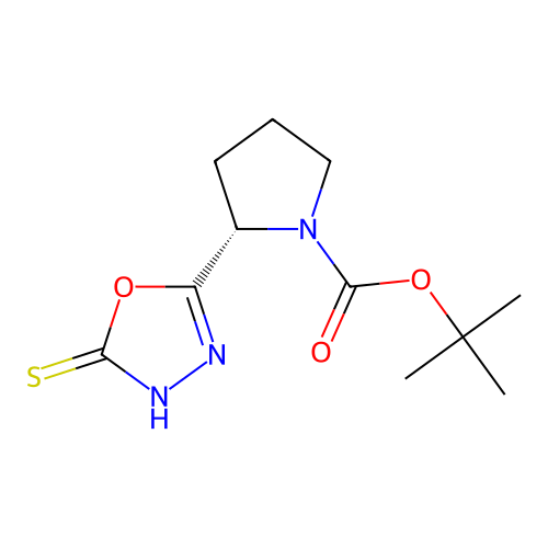 tert-butyl (2S)-2-(5-sulfanyl-1,3,4-oxadiazol-2-yl)pyrrolidine-1-carboxylate structure