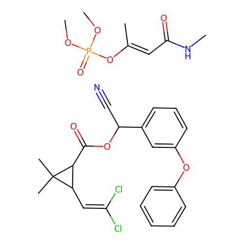 [氰基-(3-苯氧基苯基)甲基] 3-(2,2-二氯乙烯基)-2,2-二甲基环丙烷-1-羧酸酯;二甲基 [(E)-4-(甲基氨基)-4-氧代丁-2-烯-2-基] 磷酸盐 structure