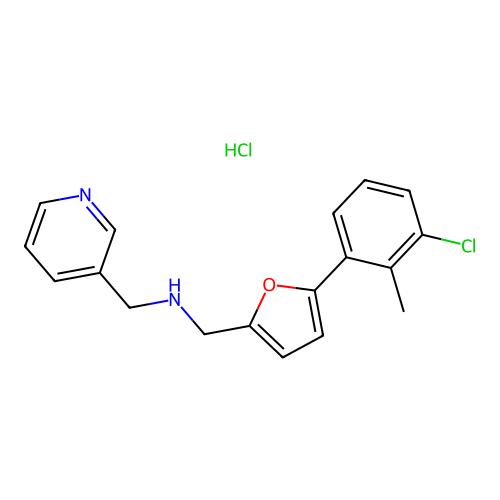 1-(5-(3-chloro-2-methylphenyl)furan-2-yl)-N-(pyridin-3-ylmethyl)methanamine hydrochloride structure