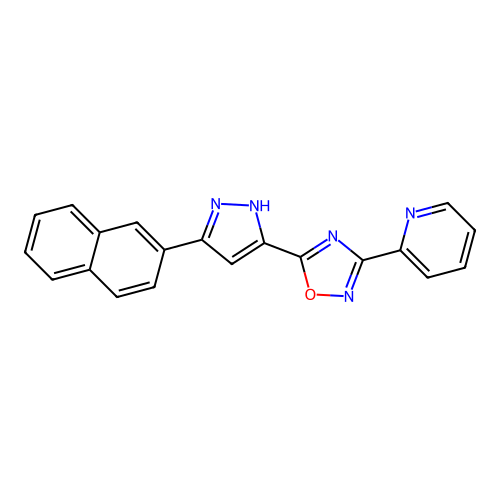 2-{5-[5-(naphthalen-2-yl)-1H-pyrazol-3-yl]-1,2,4-oxadiazol-3-yl}pyridine structure