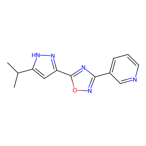 3-{5-[3-(propan-2-yl)-1H-pyrazol-5-yl]-1,2,4-oxadiazol-3-yl}pyridine structure