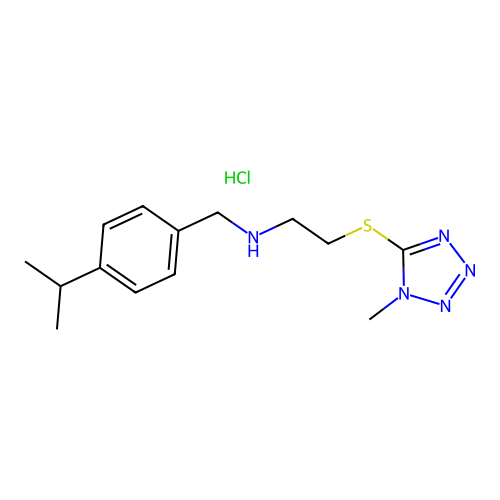 2-(1-methyltetrazol-5-yl)sulfanyl-N-[(4-propan-2-ylphenyl)methyl]ethanamine Hydrochloride structure