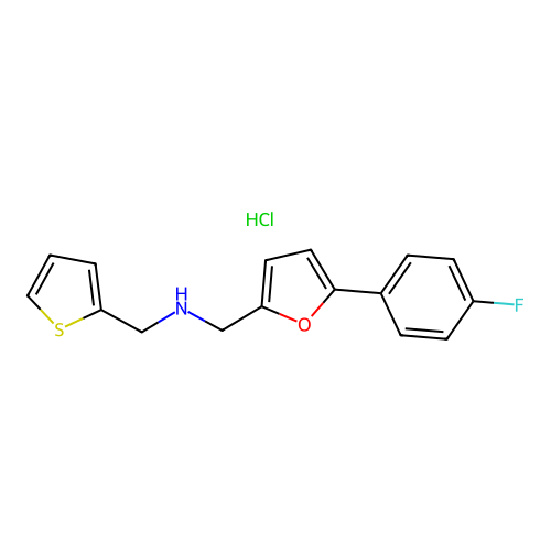 1-(5-(4-fluorophenyl)furan-2-yl)-N-(thiophen-2-ylmethyl)methanamine hydrochloride structure