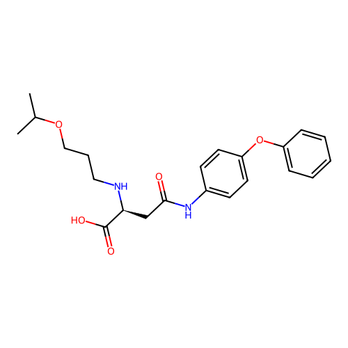 (2S)-4-oxo-4-(4-phenoxyanilino)-2-(3-propan-2-yloxypropylamino)butanoic acid structure