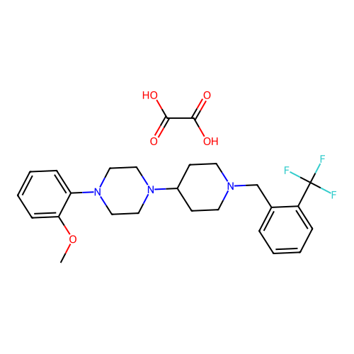 1-(2-methoxyphenyl)-4-(1-(2-(trifluoromethyl)benzyl)piperidin-4-yl)piperazine oxalate structure