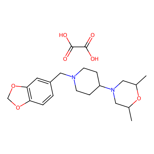 4-(1-(benzo[d][1,3]dioxol-5-ylmethyl)piperidin-4-yl)-2,6-dimethylmorpholine oxalate structure