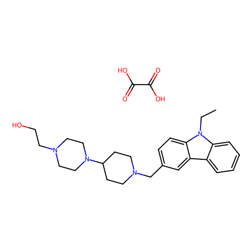 2-(4-(1-((9-ethyl-9H-carbazol-3-yl)methyl)piperidin-4-yl)piperazin-1-yl)ethanol oxalate structure