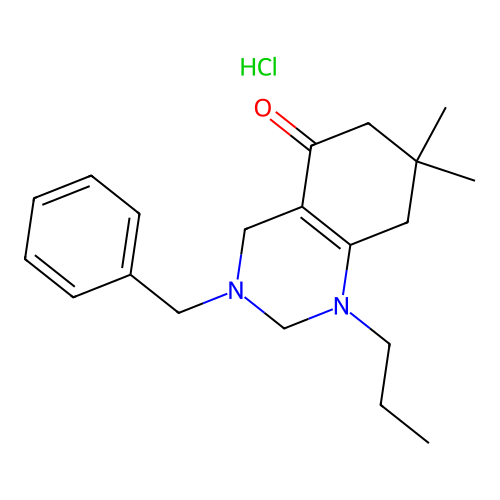 3-Benzyl-7,7-dimethyl-1-propyl-2,4,6,8-tetrahydroquinazolin-5-one;hydrochloride structure