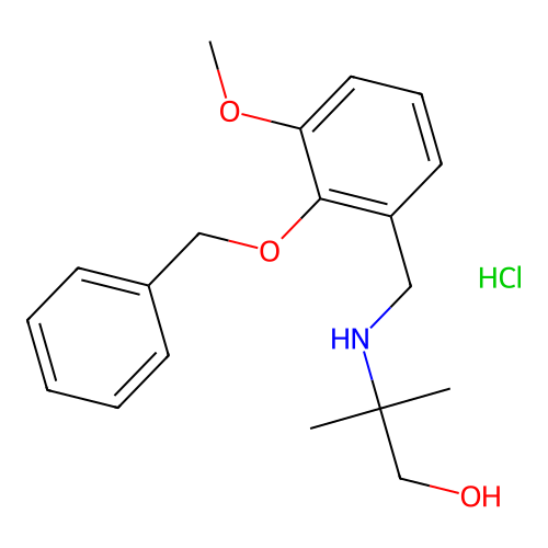 2-[(3-methoxy-2-phenylmethoxyphenyl)methylamino]-2-methylpropan-1-ol;hydrochloride structure