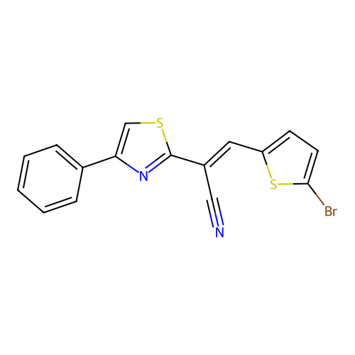 (E)-3-(5-bromothiophen-2-yl)-2-(4-phenylthiazol-2-yl)acrylonitrile structure