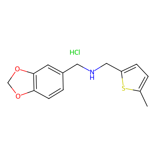 1-(1,3-benzodioxol-5-yl)-N-[(5-methylthiophen-2-yl)methyl]methanamine hydrochloride structure