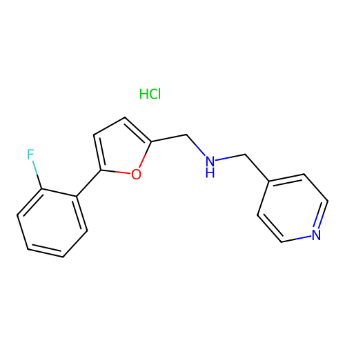 1-(5-(2-fluorophenyl)furan-2-yl)-N-(pyridin-4-ylmethyl)methanamine hydrochloride structure