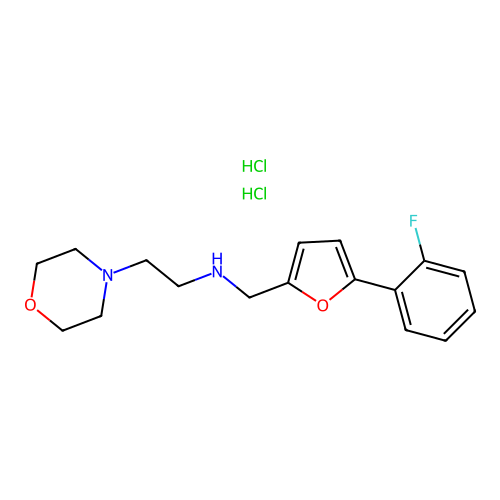 N-((5-(2-fluorophenyl)furan-2-yl)methyl)-2-morpholinoethanamine dihydrochloride structure