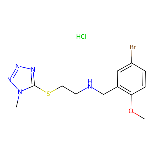 N-(5-bromo-2-methoxybenzyl)-2-((1-methyl-1H-tetrazol-5-yl)thio)ethanamine hydrochloride structure