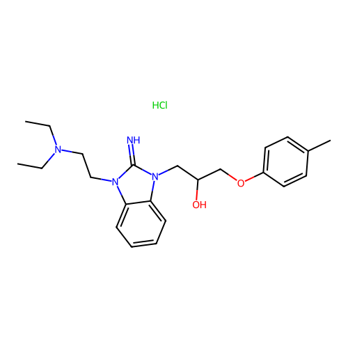 1-(3-(2-(diethylamino)ethyl)-2-imino-2,3-dihydro-1H-benzo[d]imidazol-1-yl)-3-(p-tolyloxy)propan-2-ol hydrochloride structure