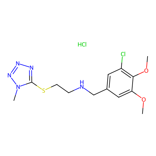 N-(3-chloro-4,5-dimethoxybenzyl)-2-((1-methyl-1H-tetrazol-5-yl)thio)ethanamine hydrochloride structure