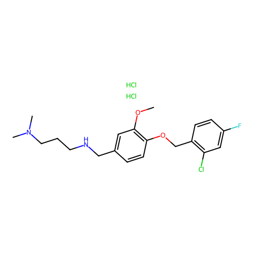 N-[[4-[(2-chloro-4-fluorophenyl)methoxy]-3-methoxyphenyl]methyl]-N',N'-dimethylpropane-1,3-diamine dihydrochloride structure