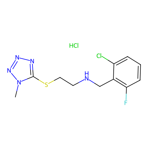 N-(2-chloro-6-fluorobenzyl)-2-((1-methyl-1H-tetrazol-5-yl)thio)ethanamine hydrochloride structure