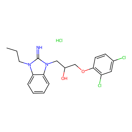 1-(2,4-dichlorophenoxy)-3-(2-imino-3-propyl-2,3-dihydro-1H-benzo[d]imidazol-1-yl)propan-2-ol hydrochloride structure