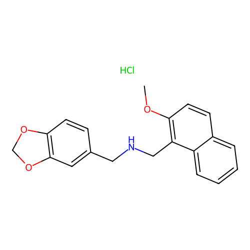 1-(1,3-benzodioxol-5-yl)-N-[(2-methoxynaphthalen-1-yl)methyl]methanamine hydrochloride structure