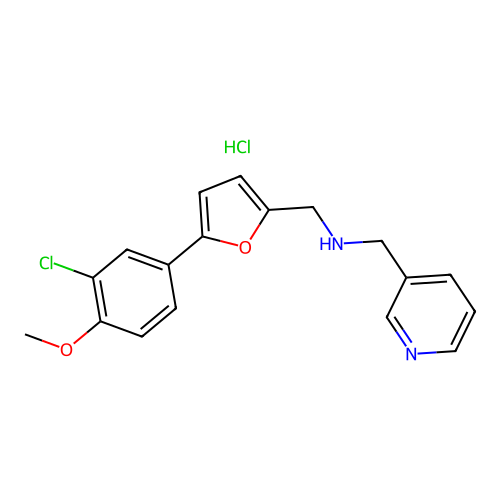 1-(5-(3-chloro-4-methoxyphenyl)furan-2-yl)-N-(pyridin-3-ylmethyl)methanamine hydrochloride structure