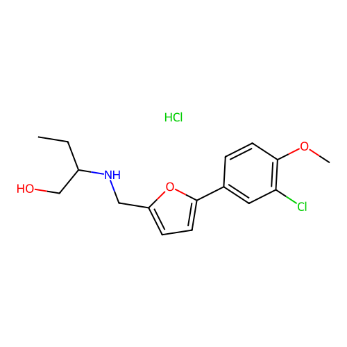 2-(((5-(3-chloro-4-methoxyphenyl)furan-2-yl)methyl)amino)butan-1-ol hydrochloride structure