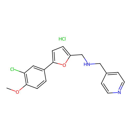 1-(5-(3-chloro-4-methoxyphenyl)furan-2-yl)-N-(pyridin-4-ylmethyl)methanamine hydrochloride structure