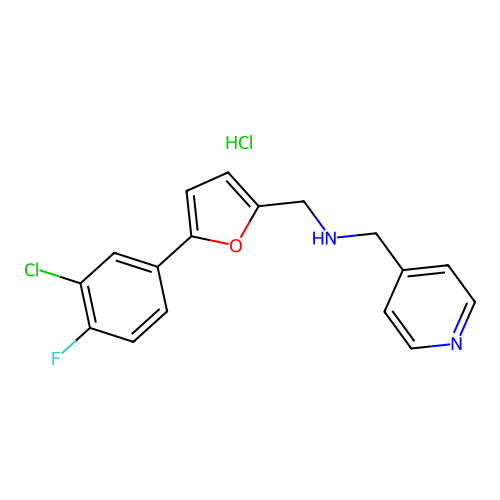 1-(5-(3-chloro-4-fluorophenyl)furan-2-yl)-N-(pyridin-4-ylmethyl)methanamine hydrochloride structure