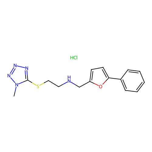 2-((1-methyl-1H-tetrazol-5-yl)thio)-N-((5-phenylfuran-2-yl)methyl)ethanamine hydrochloride structure