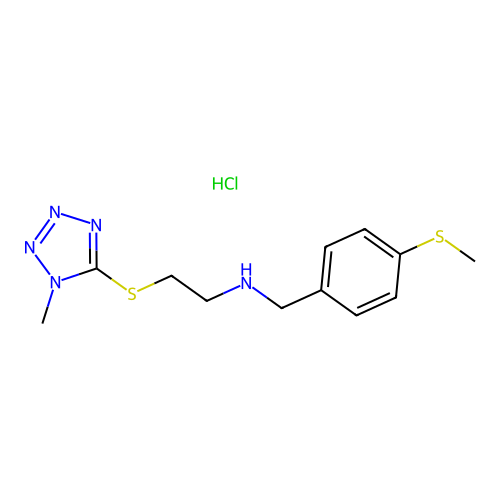 2-((1-methyl-1H-tetrazol-5-yl)thio)-N-(4-(methylthio)benzyl)ethanamine hydrochloride structure