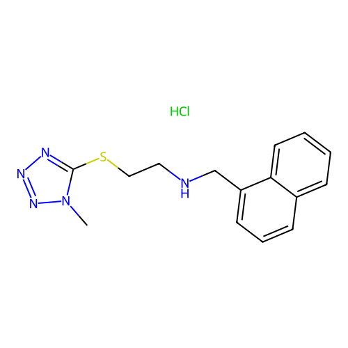 2-((1-methyl-1H-tetrazol-5-yl)thio)-N-(naphthalen-1-ylmethyl)ethanamine hydrochloride structure