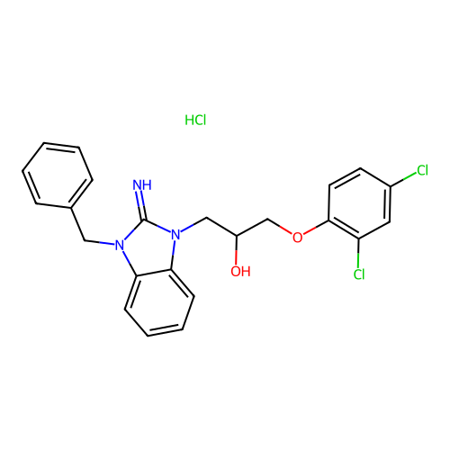 1-(3-benzyl-2-imino-2,3-dihydro-1H-benzo[d]imidazol-1-yl)-3-(2,4-dichlorophenoxy)propan-2-ol hydrochloride structure