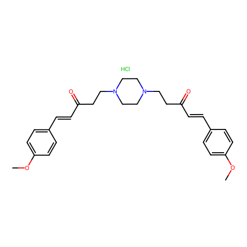 (E)-1-(4-methoxyphenyl)-5-[4-[(E)-5-(4-methoxyphenyl)-3-oxopent-4-enyl]piper azin-1-yl]pent-1-en-3-one hydrochloride structure