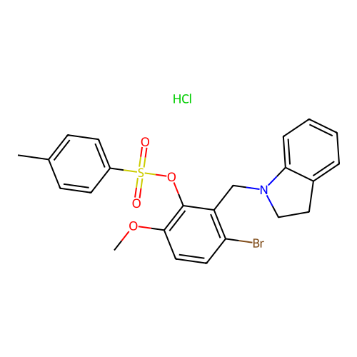 3-Bromo-2-(2,3-dihydro-1H-indol-1-ylmethyl)-6-methoxyphenyl 4-methylbenzenesulfonate hydrochloride structure