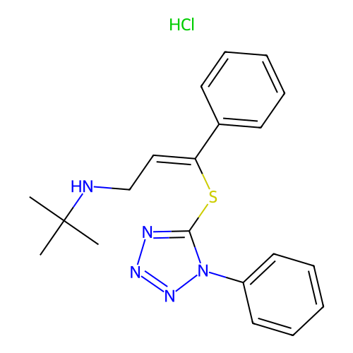 2-methyl-N-[(Z)-3-phenyl-3-(1-phenyltetrazol-5-yl)sulfanylprop-2-enyl]propan-2-amine;hydrochloride structure