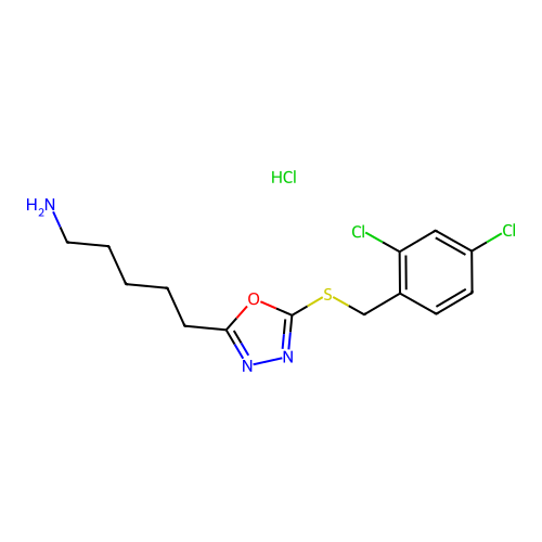 5-[5-(2,4-Dichloro-benzylsulfanyl)-[1,3,4]oxadiazol-2-yl]-pentylamine structure