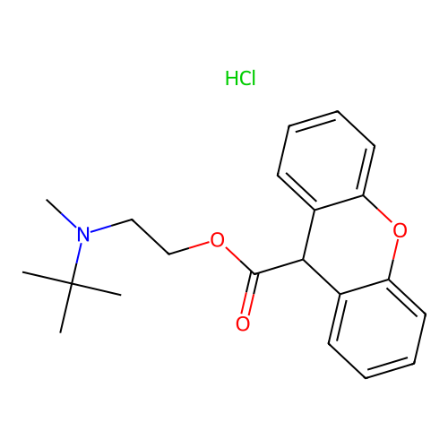 2-(tert-butyl(methyl)amino)ethyl 9H-xanthene-9-carboxylate hydrochloride structure