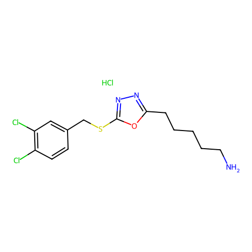 5-[5-(3,4-Dichloro-benzylsulfanyl)-[1,3,4]oxadiazol-2-yl]-pentylamine structure