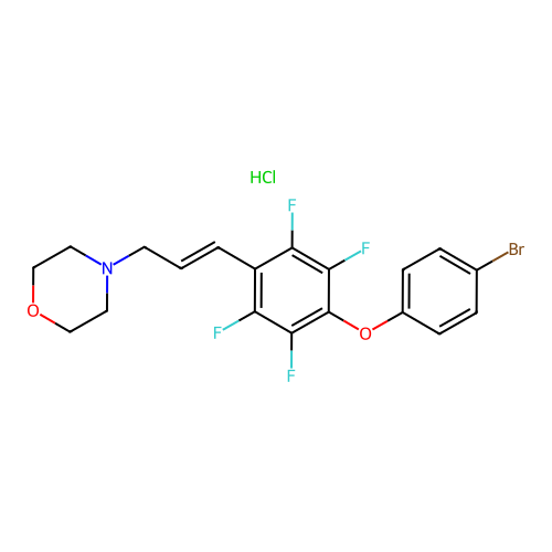 4-[(E)-3-[4-(4-bromophenoxy)-2,3,5,6-tetrafluorophenyl]prop-2-enyl]morpholine;hydrochloride structure