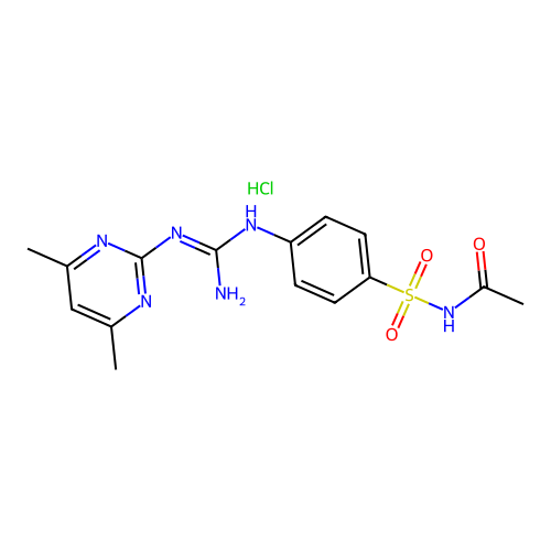 N-[(4-{[[(4,6-dimethyl-2-pyrimidinyl)amino](imino)methyl]amino}phenyl)sulfonyl]acetamide hydrochloride structure
