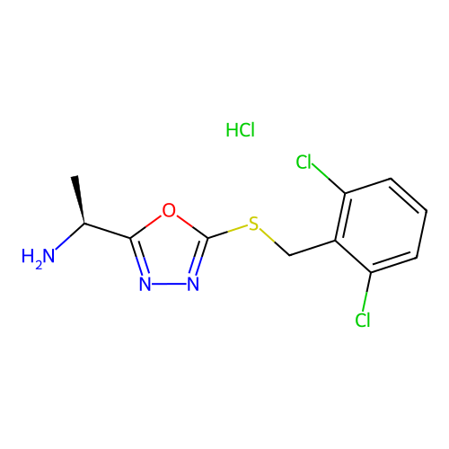 (S)-1-(5-((2,6-dichlorobenzyl)thio)-1,3,4-oxadiazol-2-yl)ethanamine hydrochloride structure