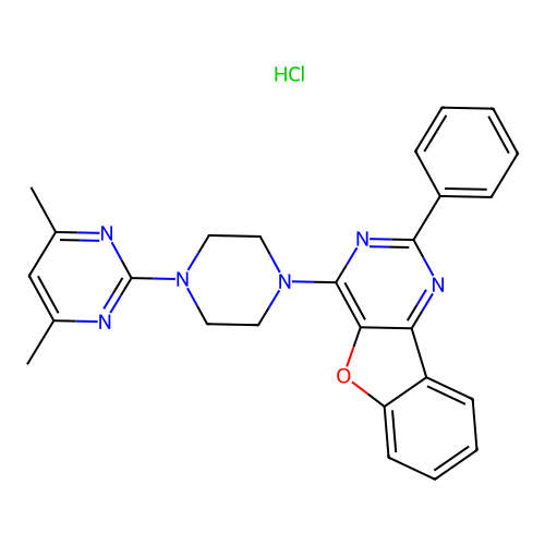 4-(4-(4,6-dimethylpyrimidin-2-yl)piperazin-1-yl)-2-phenylbenzofuro[3,2-d]pyrimidine hydrochloride structure