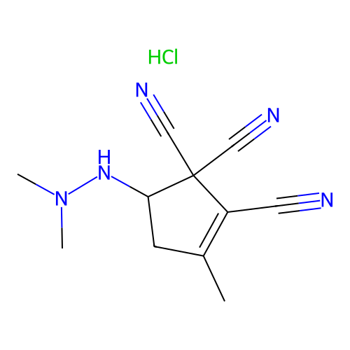 5-(2,2-Dimethylhydrazino)-3-methyl-2-cyclopentene-1,1,2-tricarbonitrile hydrochloride structure