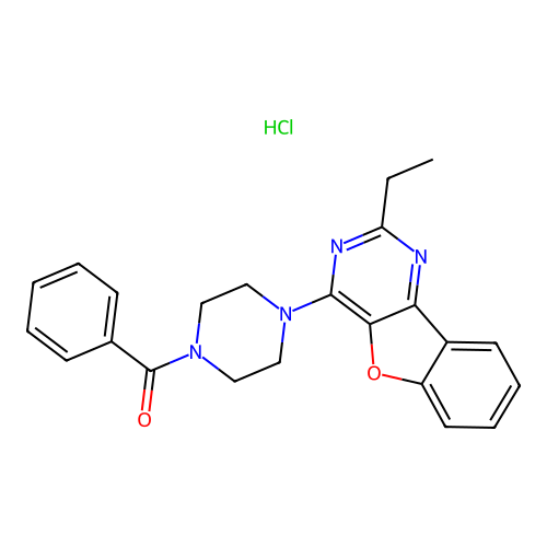 (4-(2-ethylbenzofuro[3,2-d]pyrimidin-4-yl)piperazin-1-yl)(phenyl)methanone hydrochloride structure